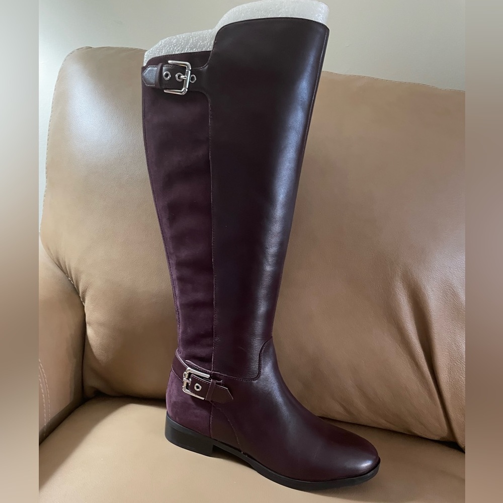 Tall Shaft Low Heel Leather & Suede Boots